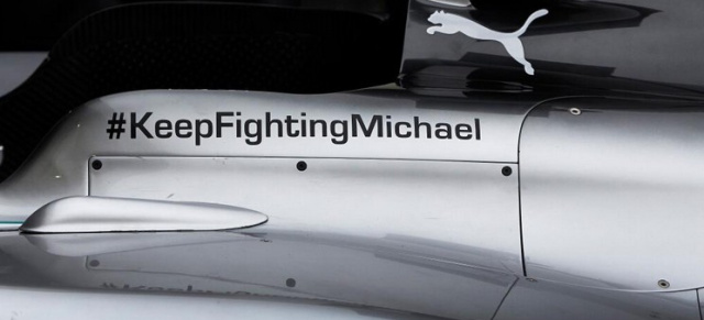 Gib niemals auf: Neuer Mercedes Silberpfeil mit Gruß an Schumi: Genesungswünsche für den Rekordweltmeister am Mercedes F1  W05