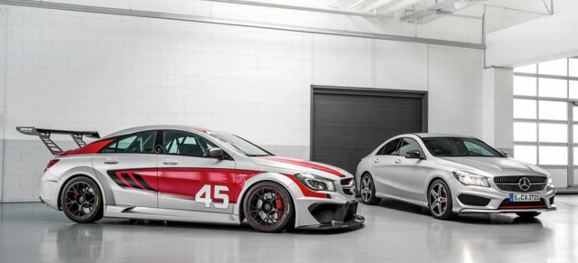 Debüt für doppeltes Mercedes CLA-Flottchen: CLA 45 AMG Racing Series und CLA 250 Sport : Auf der IAA 2013 feiern zwei neue CLA-Varianten für Rennstrecke und Straße  Premiere.
