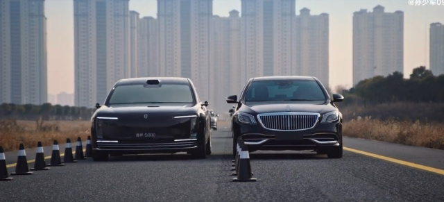 Huawei Maextro S800 ist eine Kampfansage an den Stern: Video: Huawei Maextro S800 schlängelt sich an Maybach S-Klasse vorbei